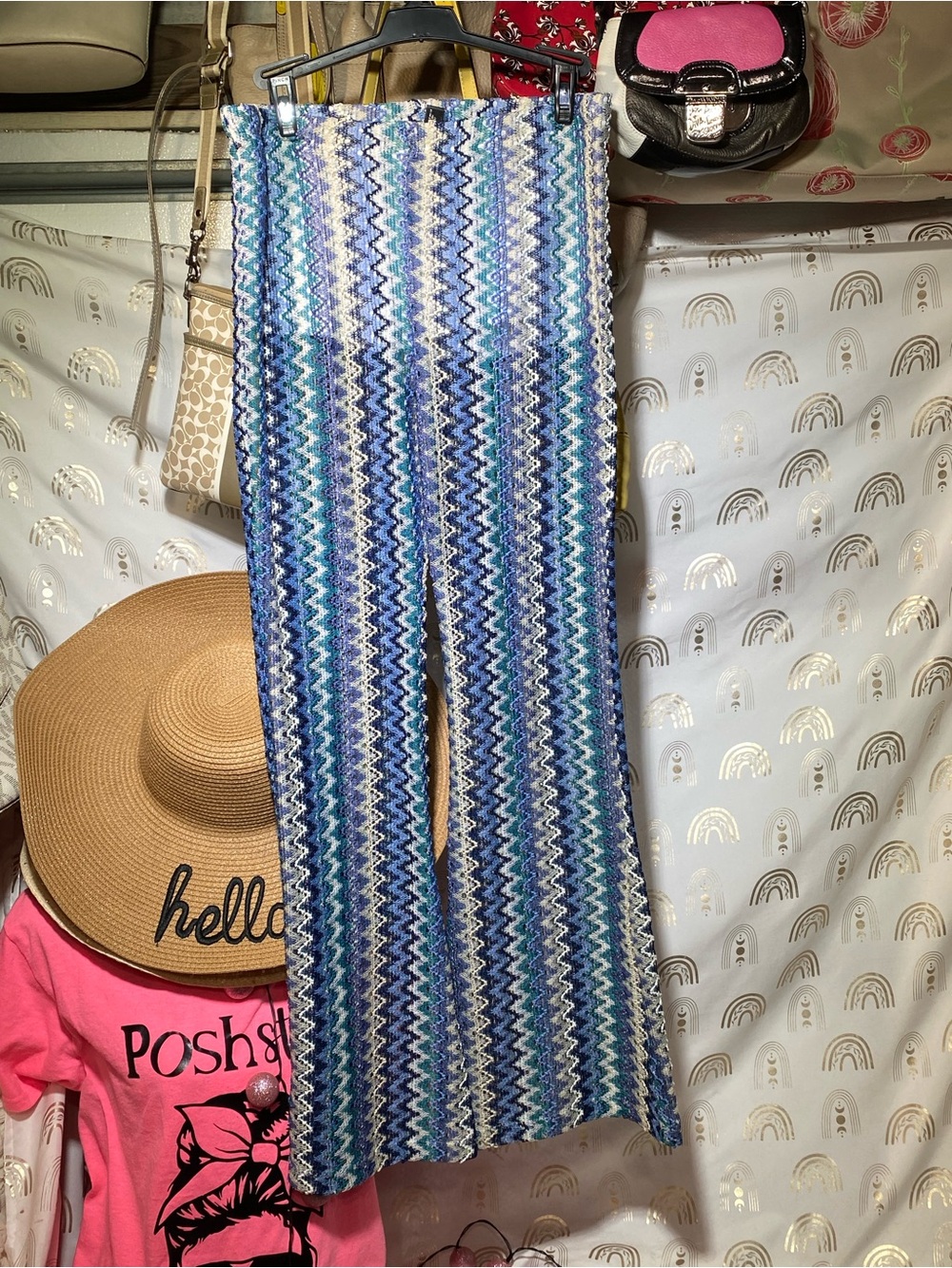 Aqua Floral Crochet Trim Top in Blue, Teal, Purple and White